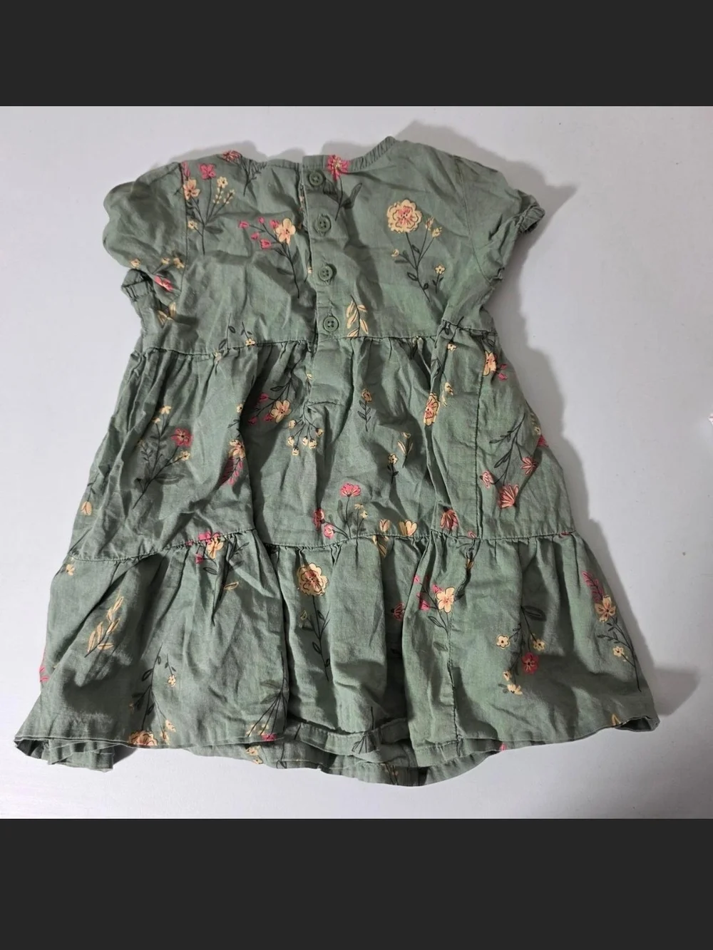 Carter's Sage Green Floral Tiered Dress with Pink & Yellow Flowers
